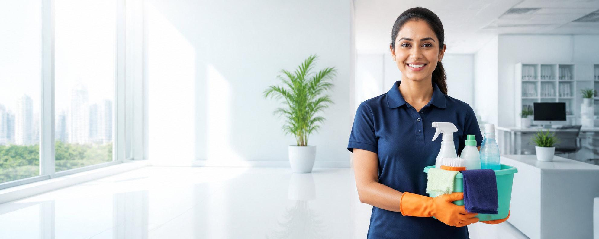 Professional Bonzata cleaner in a bright, clean office